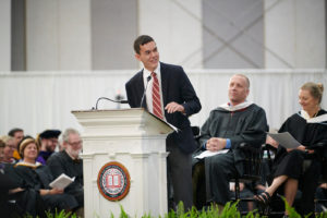 Michael Gira '19 delivers remarks at Commencement.