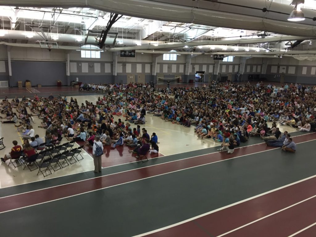 The whole school gathers for faculty milestone awards