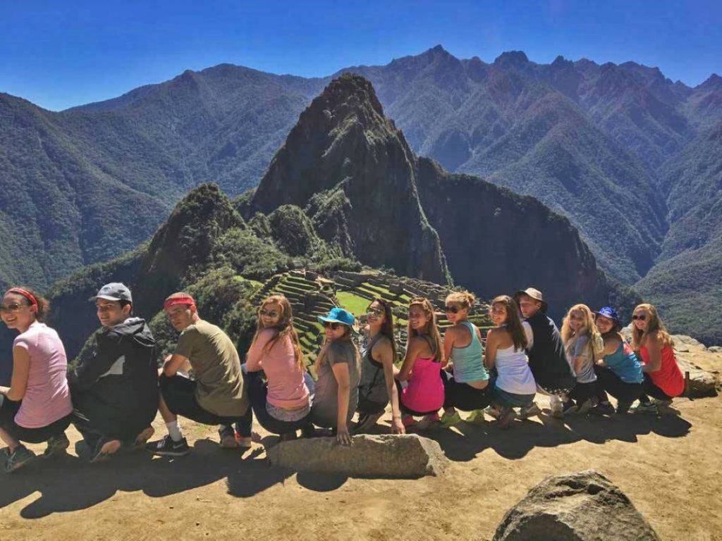 Students on the Peru Service Trip enjoying the view from Machu Picchu