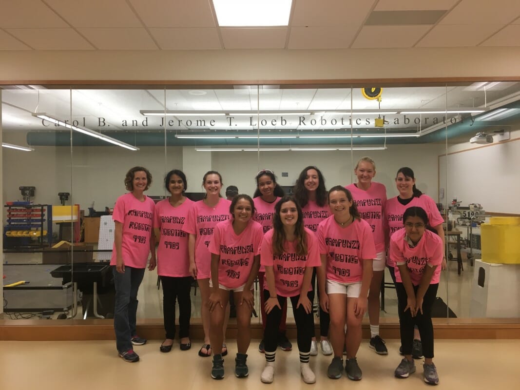 Rampunzel team in front of the robotics room