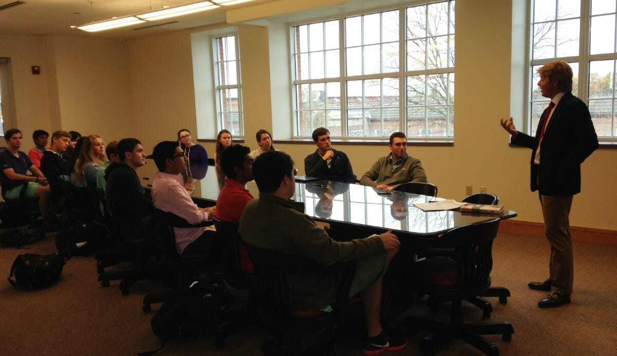Speaker Mat Hall talks to the Student Investment Group