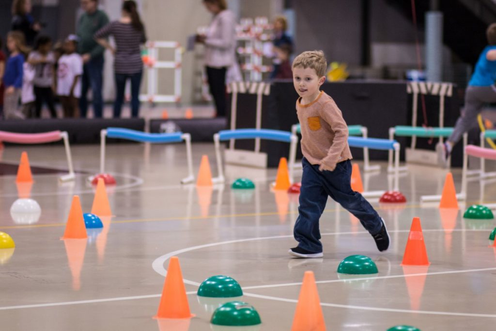 Students navigate an obstacle course for Jump Rope for Heart