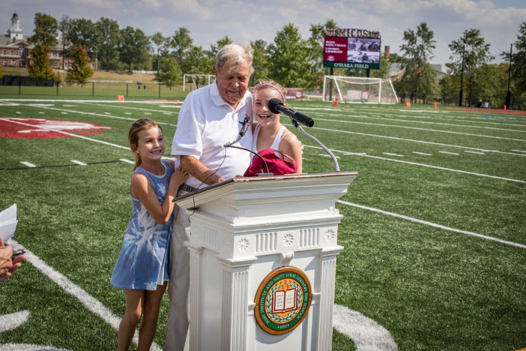 Coach Holtman Stadium Dedication, standing at podium