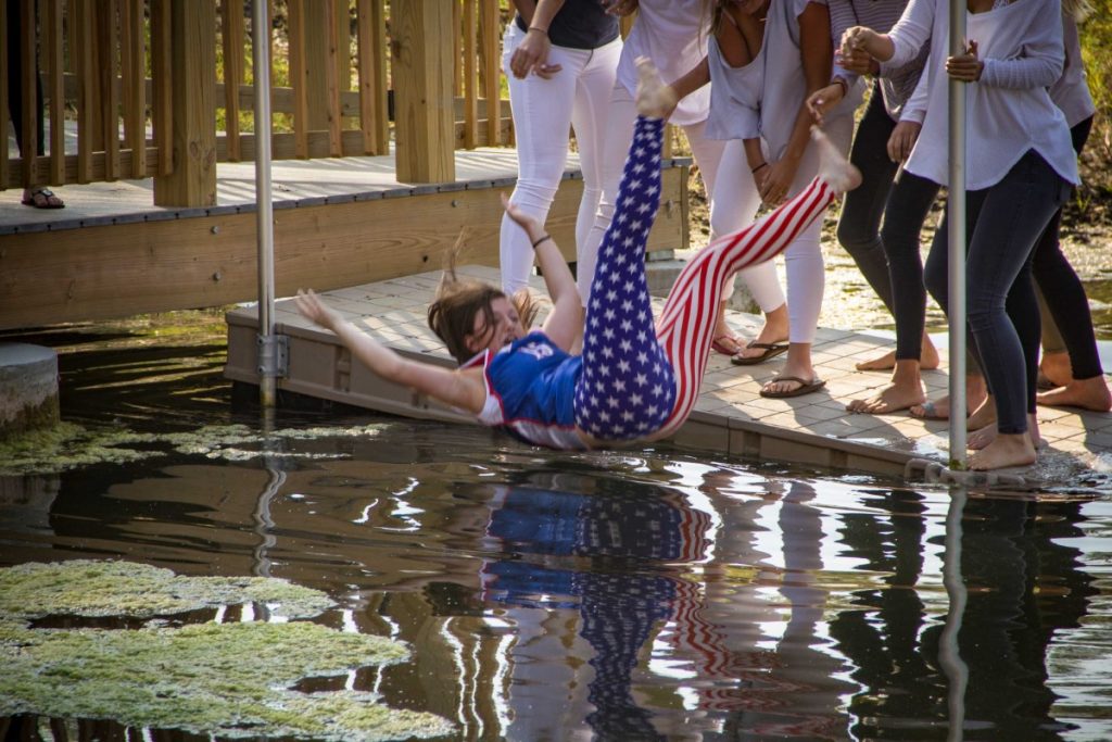 Katie O'Hara being thrown in MICDS pond