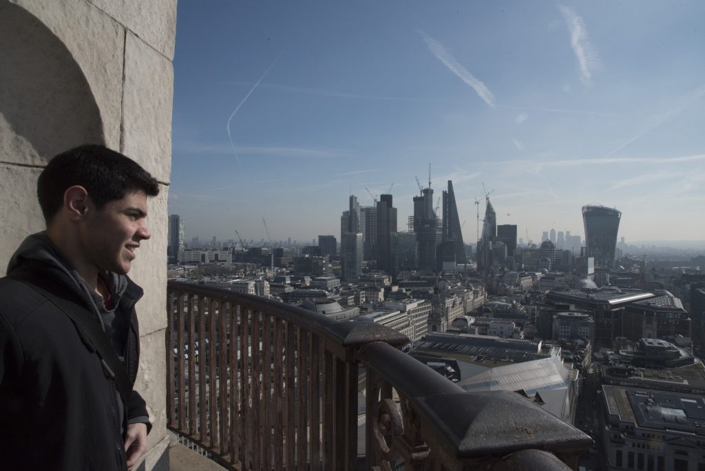 Students look out on the city during the London and Madrid trip