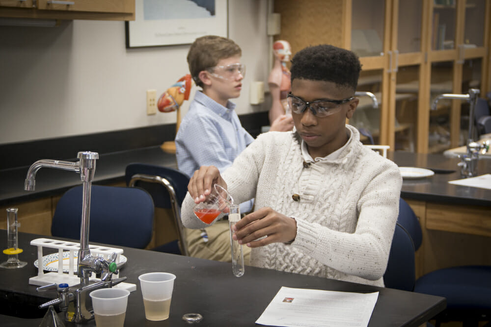 MICDS 7th Grade students extract DNA from strawberries.