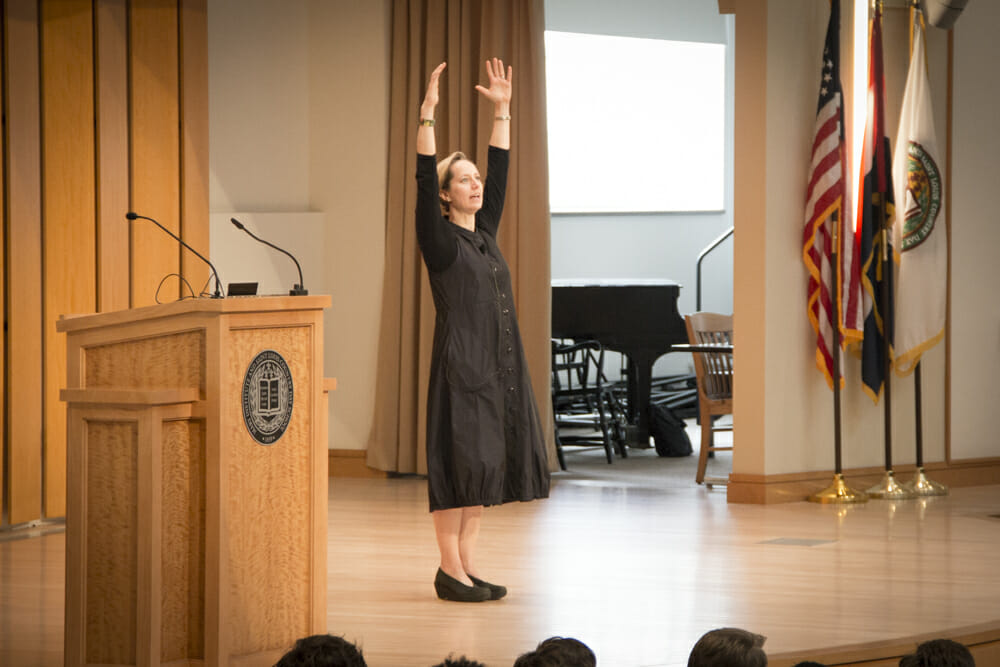 Dr. Lisa Damour visited MICDS Thursday and spoke with Upper School students.