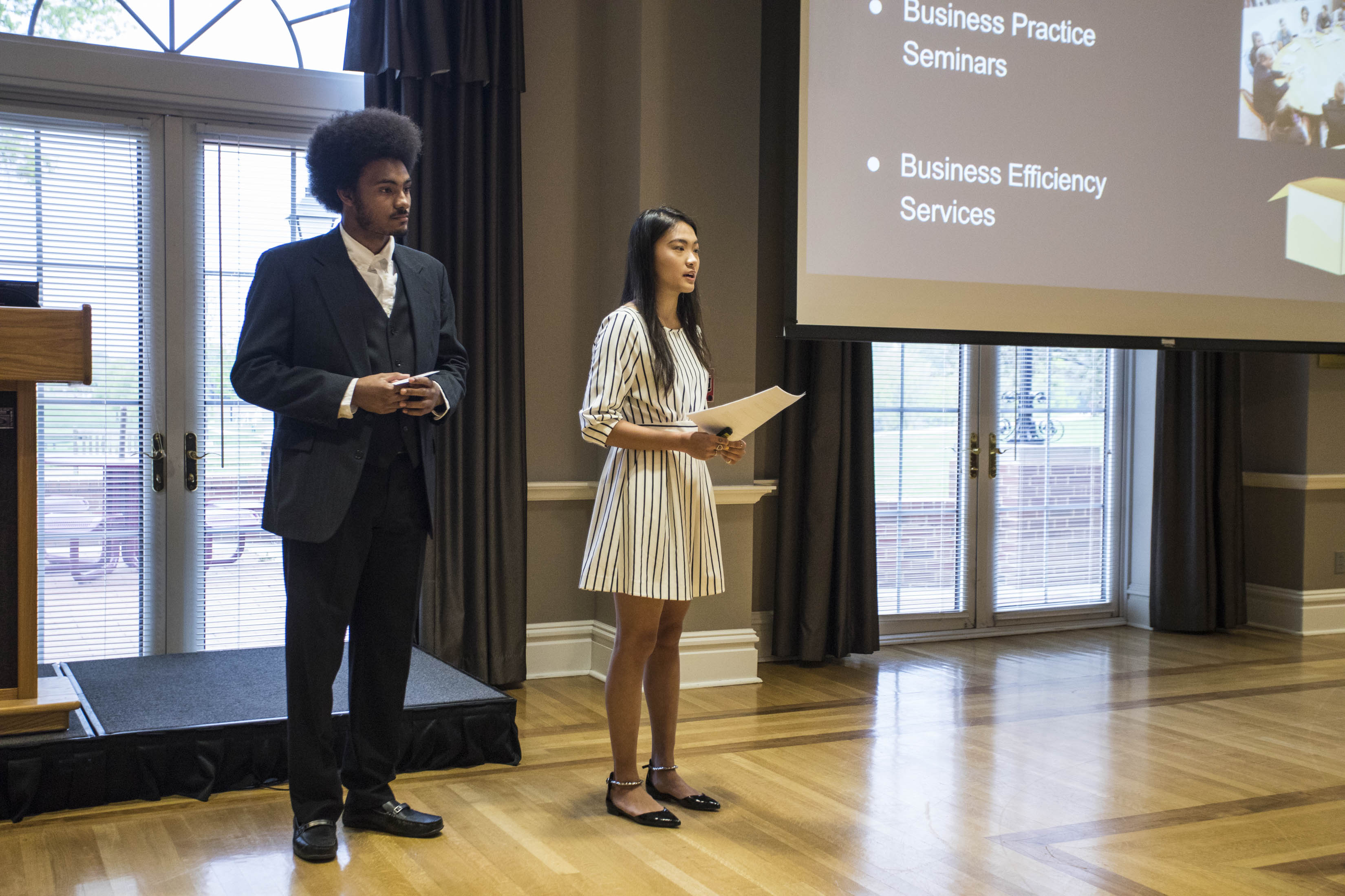 MICDS seniors present solutions in the Global Action Project Symposium.