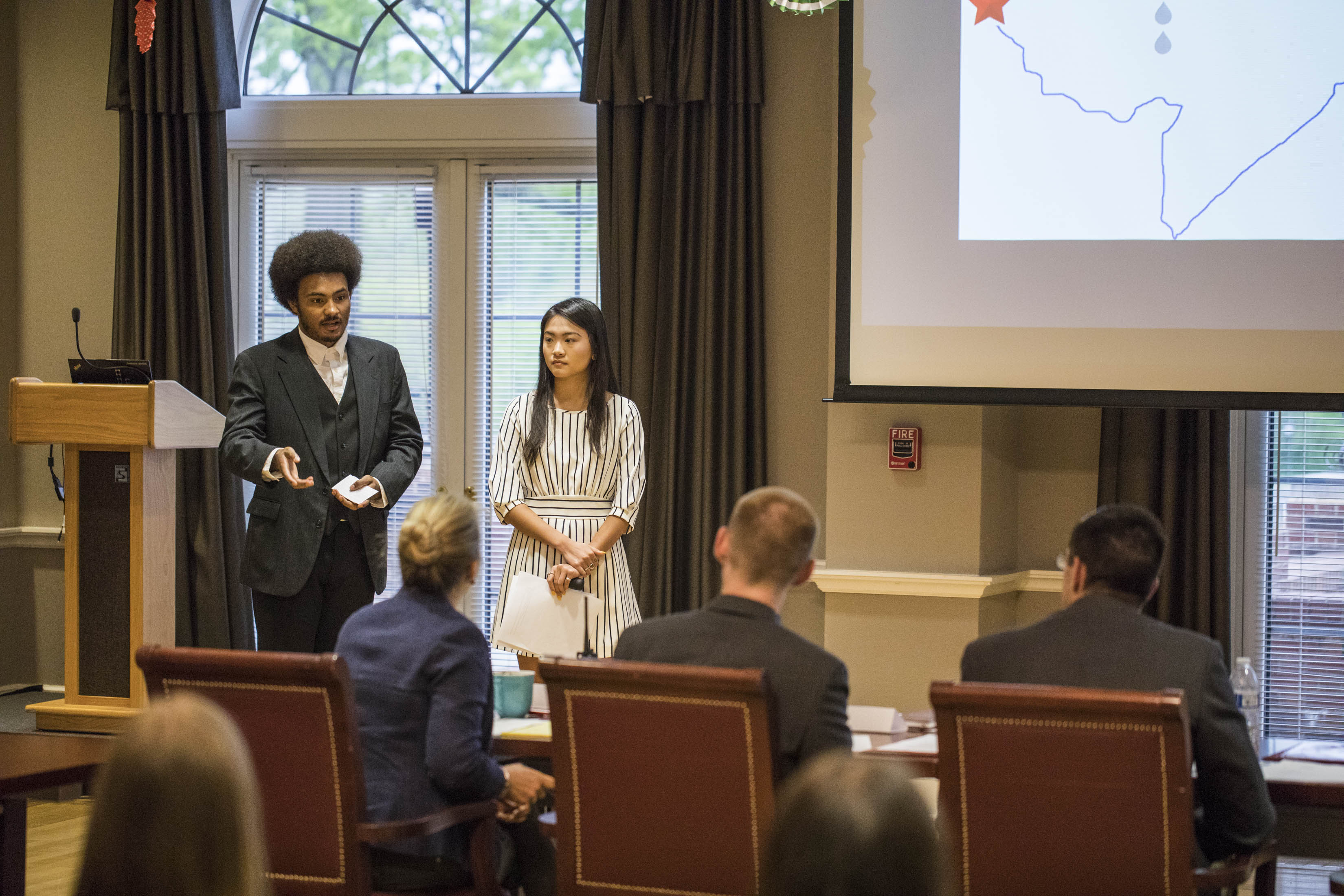 MICDS seniors present solutions in the Global Action Project Symposium.