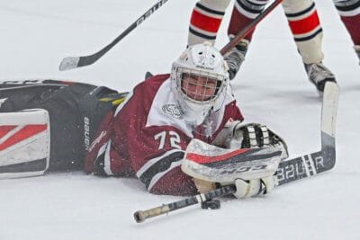 Deren Pellegrini saves ice hockey goal